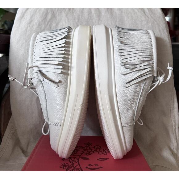Hollie Watman FRINGED MOCASSIN WHITE Sneakers leather size 8 Mid High Top Shoee - Picture 3 of 15